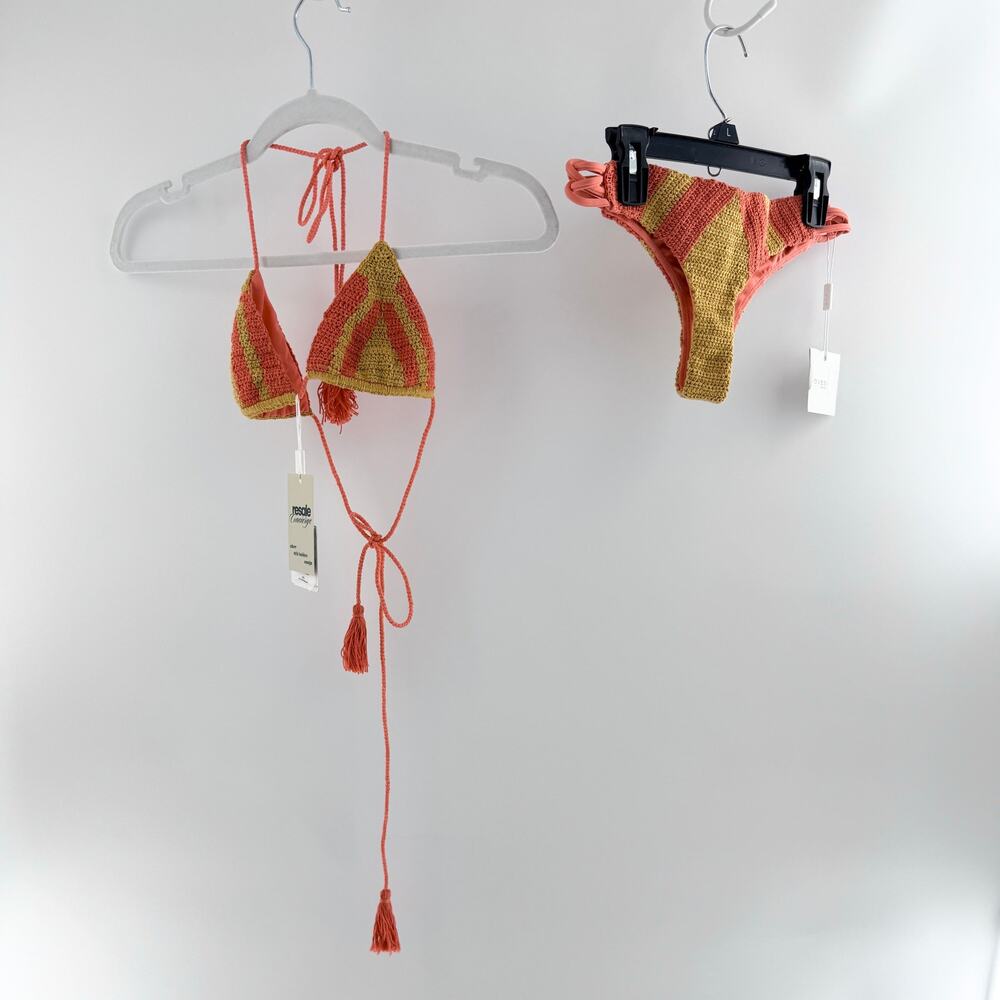 NWT Rove Swimwear Stella Handmade Crochet Bikini Set Mustard Calypso Women Small